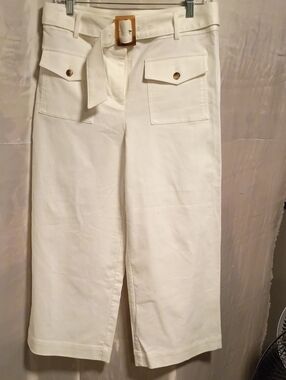 Loft Fashion Cream Wide-Leg Cropped Utility Pants with Belt